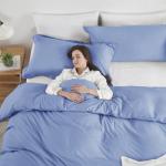 Hearth & Harbor Calm Blue Duvet Cover Queen Size - 3 Piece Queen Duvet Cover Set, Soft Double Brushed Queen Size Duvet Covers with Button Closure, 1 Duvet Cover 90x90 inches and 2 Pillow Shams