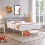 VECELO 14" Queen Size White Metal Platform Bed Frame with Headboard,Premium Steel Slat Support/No Box Spring Needed/Noise-Free/Easy Assembly