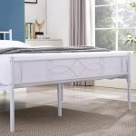 VECELO 14" Queen Size White Metal Platform Bed Frame with Headboard,Premium Steel Slat Support/No Box Spring Needed/Noise-Free/Easy Assembly