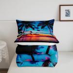Feelyou Ocean Beach Themed Bedding Set King Size,Tropical Sunset Beach with Palm Trees Comforter Set,Peaceful Sea Marine Palm Tree Comforter Bright Hawaii Style Duvet Set 1 Comforter 2 Pillowcase