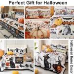 Cmfshape Halloween Quilt Set Bedspread Set,3 Piece Queen Size Halloween Bat Black Cat Pumpkin Crow Ghost Owl Themed Bedding Set,Reversible Coverlet Set with 2 Pillow Shams (Queen 90"x90")