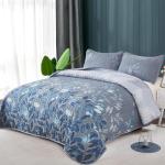 WONGS BEDDING Blue Quilt Set Queen Size,3 Pieces Navy Blue Floral Bedspread Coverlet Set,Soft Microfiber Lightweight Grayish Blue Gradient Floral Bedding Set Queen 96"x90"