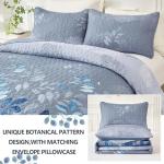 WONGS BEDDING Blue Quilt Set Queen Size,3 Pieces Navy Blue Floral Bedspread Coverlet Set,Soft Microfiber Lightweight Grayish Blue Gradient Floral Bedding Set Queen 96"x90"