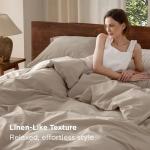 Bedsure 100% Washed Cotton Duvet Cover Queen Size - Frosted Almond Minimalist Cotton Duvet Cover Linen Like for All Seasons - GentleSoft™ Plain Simple Bedding, 3 Pieces, Frosted Almond, Queen, 90"x90"