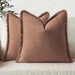 MIULEE Decorative Throw Pillow Covers Neutral Linen Fringe Throw Pillows Set of 2 Brick Boho Farmhouse Cushion Covers with Tassels for Couch Sofa Bed Living Room Spring Home Decor 18x18 Inch