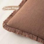 MIULEE Decorative Throw Pillow Covers Neutral Linen Fringe Throw Pillows Set of 2 Brick Boho Farmhouse Cushion Covers with Tassels for Couch Sofa Bed Living Room Spring Home Decor 18x18 Inch
