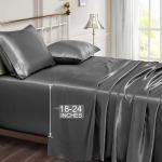 Vonty Satin Sheets Extra Deep Pocket Full Sheet Sets - Cooling & Silky Satin Full Size Sheets with 18-24 Inch Deep Pocket, Grey Bed Sheets Fit Up to 24" Deep Mattress - 4 Piece