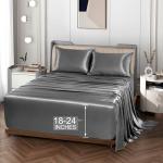 Vonty Satin Sheets Extra Deep Pocket Full Sheet Sets - Cooling & Silky Satin Full Size Sheets with 18-24 Inch Deep Pocket, Grey Bed Sheets Fit Up to 24" Deep Mattress - 4 Piece