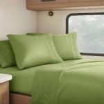 Clara Clark RV Queen Sheets, 6 Piece RV Sheets Set - Hotel Luxury Sheets for RV Bunks, Super Soft Bedding Set, Short Queen,Calla Green
