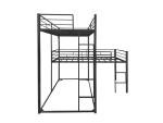 PVWIIK Triple Bunk Bed with Built-in Ladder and Full-Length Guardrails for 3 Kids,Metal L-Shaped Bunk Bed,Space Saving Design, No Box Spring Needed, Black