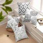 Phantoscope Set of 4 New Living Series Grey Throw Decorative Pillow Cover Cushion Cover Geometric-Pattern 18 x 18 inches 45 x 45 cm