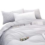 Wake In Cloud - Striped Cotton Duvet Cover Set, Ticking Stripe Pinstripe Farmhouse, 100% Cotton Bedding Set, 3 Pieces, Gray White, Queen Size