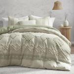 Oli Anderson Boho Duvet Cover Set Queen Size, Beige and Sage Green Color Clash 3 Pieces Microfiber Bedding Set, Durable and Super Soft Duvet Covers with Zipper and Ties, 90"*90"