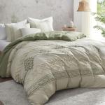 Oli Anderson Boho Duvet Cover Set Queen Size, Beige and Sage Green Color Clash 3 Pieces Microfiber Bedding Set, Durable and Super Soft Duvet Covers with Zipper and Ties, 90"*90"