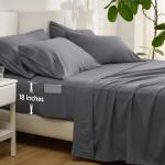 Bedsure Deep Pocket Queen Sheets - 6 Piece, Prewashed Ultra-Soft Queen Sheet Set, Fits Mattresses Up to 18 Inches Thick, Breathable & Secure Fit, Hotel Luxury Bedding, Grey