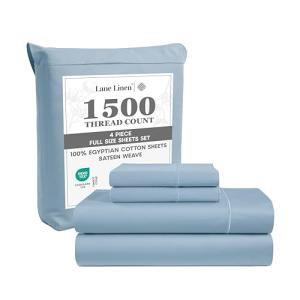 LANE LINEN 100% Egyptian Cotton Full Size Bed Sheets Set - 1500 Thread Count, 4 Piece Set - Luxury Sateen Weave Cotton Full Sheet Set - 15" Deep Pocket Full Size Sheets Set - French Blue