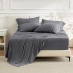 Bedsure Deep Pocket Queen Sheets - 6 Piece, Prewashed Ultra-Soft Queen Sheet Set, Fits Mattresses Up to 18 Inches Thick, Breathable & Secure Fit, Hotel Luxury Bedding, Grey