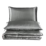 Holawakaka Luxurious Solid Satin Silk Like Comforter Set Ultra Soft Silky Quilt Breathable Bedding Bed-in-A-Bag Queen Size (Grey)