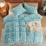 JELLYMONI Plush Duvet Cover Set - Queen Size Light Blue Fur Comforter Cover 3pcs Bedding Set Luxury Ultra Soft Striped Fluffy Duvet Cover with Zipper and 2 Pillowcases (NO Comforter)