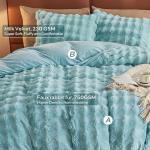 JELLYMONI Plush Duvet Cover Set - Queen Size Light Blue Fur Comforter Cover 3pcs Bedding Set Luxury Ultra Soft Striped Fluffy Duvet Cover with Zipper and 2 Pillowcases (NO Comforter)