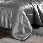 Holawakaka Luxurious Solid Satin Silk Like Comforter Set Ultra Soft Silky Quilt Breathable Bedding Bed-in-A-Bag Queen Size (Grey)