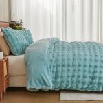 JELLYMONI Plush Duvet Cover Set - Queen Size Light Blue Fur Comforter Cover 3pcs Bedding Set Luxury Ultra Soft Striped Fluffy Duvet Cover with Zipper and 2 Pillowcases (NO Comforter)