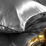 Holawakaka Luxurious Solid Satin Silk Like Comforter Set Ultra Soft Silky Quilt Breathable Bedding Bed-in-A-Bag Queen Size (Grey)
