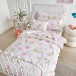 PinkMemory 5pcs Toddler Comforter Set Pink Flowers Bedding Set for Girls Toddler Bed Sheet Set in a Bag Kids Crib Bed Set,1 Quilt Comforter,1 Flat Sheet,1 Fitted Sheet and 2 Pillowcases