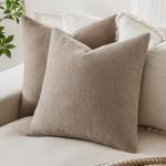MIULEE Pack of 2 Decorative Throw Pillow Covers Soft Chenille Throw Pillows Solid Textured Cushion Covers for Couch Sofa Bedroom Living Room 18x18 Inch, Light Taupe