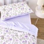 Wake In Cloud - Floral Toddler Bedding Set for Girls, Cute Colorful Botanical Flowers, 4 Pieces Soft Crib Bed Set Including Comforter, Sheets and Pillowcase, Purple White