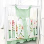 CARUILI 4-Piece Crib Bedding Set, Baby Girl Crib Bedding Set Butterflies Floral Nursery Bedding Set Includes Comforter, Fitted Crib Sheet, Crib Skirt, and Diaper Stacker, Green & Pink