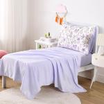 Wake In Cloud - Floral Toddler Bedding Set for Girls, Cute Colorful Botanical Flowers, 4 Pieces Soft Crib Bed Set Including Comforter, Sheets and Pillowcase, Purple White