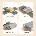 6Pack Sheet Organizers for Linen Closet - King/Queen Size Bedding Storage Boxes with Clear Window, Foldable & Dustproof Linen Organizer for Blankets & Sheet Sets,Grey