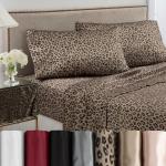 Martex Elegance 4-Piece Satin Sheets Set - King Size, Luxury Hotel Quality, Leopard Print, Silky Soft & Smooth, Brown