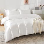HOdo Home Satin Duvet Cover Queen Size, 3PCS Silk Like Comforter Cover, Ultra Soft and Breathable Bedding Set with Zipper Closure & Corner Ties（White）