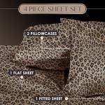 Martex Elegance 4-Piece Satin Sheets Set - King Size, Luxury Hotel Quality, Leopard Print, Silky Soft & Smooth, Brown