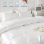 HOdo Home Satin Duvet Cover Queen Size, 3PCS Silk Like Comforter Cover, Ultra Soft and Breathable Bedding Set with Zipper Closure & Corner Ties（White）