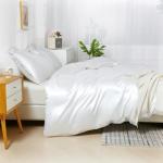 HOdo Home Satin Duvet Cover Queen Size, 3PCS Silk Like Comforter Cover, Ultra Soft and Breathable Bedding Set with Zipper Closure & Corner Ties（White）