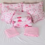 Pink Cherry Bow 7 Piece Comforter Set Full Bed in a Bag,Cute Silk Ribbon Bowknot Bedding Set,Princess Bow Tie Comforter and Sheet Set Dreamy Kawaii Bed Set,Girly Light Pink Room Decor Aesthetic