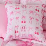 Pink Cherry Bow 7 Piece Comforter Set Full Bed in a Bag,Cute Silk Ribbon Bowknot Bedding Set,Princess Bow Tie Comforter and Sheet Set Dreamy Kawaii Bed Set,Girly Light Pink Room Decor Aesthetic