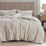 Bedsure Cotton Duvet Cover Queen Size - Waffle Weave Boho Textured Duvet Cover Set, Soft and Breathable Ripple Jacquard Bedding Set for All Seasons (Pink, Queen, 90"x90")