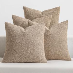 MIULEE Pack of 4 Decorative Textured Boucle Throw Pillow Covers 20x20 Inch Camel Accent Solid Pillow Cases Soft Couch Cushion Covers for Modern Farmhouse Boho Chair Sofa Bed Livingroom Home Decor