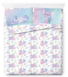 Jay Franco Kids Sheet Set with Fitted, Flat Sheets & Pillow Cover - Ultra-Soft Bedding with Pillowcase for Room Decor, White - Lilo & Stitch, 4 Piece Full