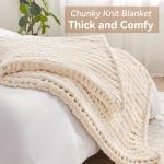 Negwoo Chunky Knit Throw Blanket, 50''*60'' Knitted Throw Chenille Yarn for Bed Couch, Handmade Cream Crochet Big Thick Blanket, Machine Washable Cute Comfy Blanket for Home Decor