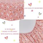 Softan Bed Sheet Set for Kids Girls, Full Size Kids Sheets Microfiber Fitted Sheet, Breathable & Silky Soft Feeling Sheet Set 4 PCs Pink Unicorn Full Bed Sheet