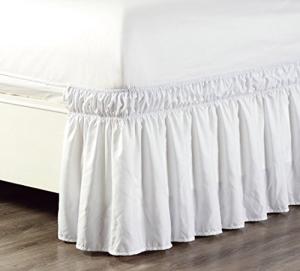 Grand Linen - Wrap Around 21 inch Long Fall White Ruffled Elastic Solid Bed Skirt Fits All Queen, King and Cal King Size Bedding High Thread Count Microfiber Dust Ruffle, Soft & Wrinkle Free.