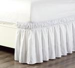Grand Linen - Wrap Around 21 inch Long Fall White Ruffled Elastic Solid Bed Skirt Fits All Queen, King and Cal King Size Bedding High Thread Count Microfiber Dust Ruffle, Soft & Wrinkle Free.