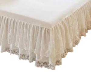 Romantic Summer Ruffled Bed Skirt with Sheet,Dust Ruffle Bedskirt with Two Lace Layers,17.7" Drop