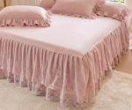 Romantic Summer Ruffled Bed Skirt with Sheet,Dust Ruffle Bedskirt with Two Lace Layers,17.7" Drop