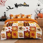 Fall Duvet Cover Set King,3 Pieces Halloween Orange Skull Pumpkin Comforter Cover Set with 2 Pillowcases Festival Themed Bedding Set King Thanksgiving Day 103x96In(Not Comforter)
